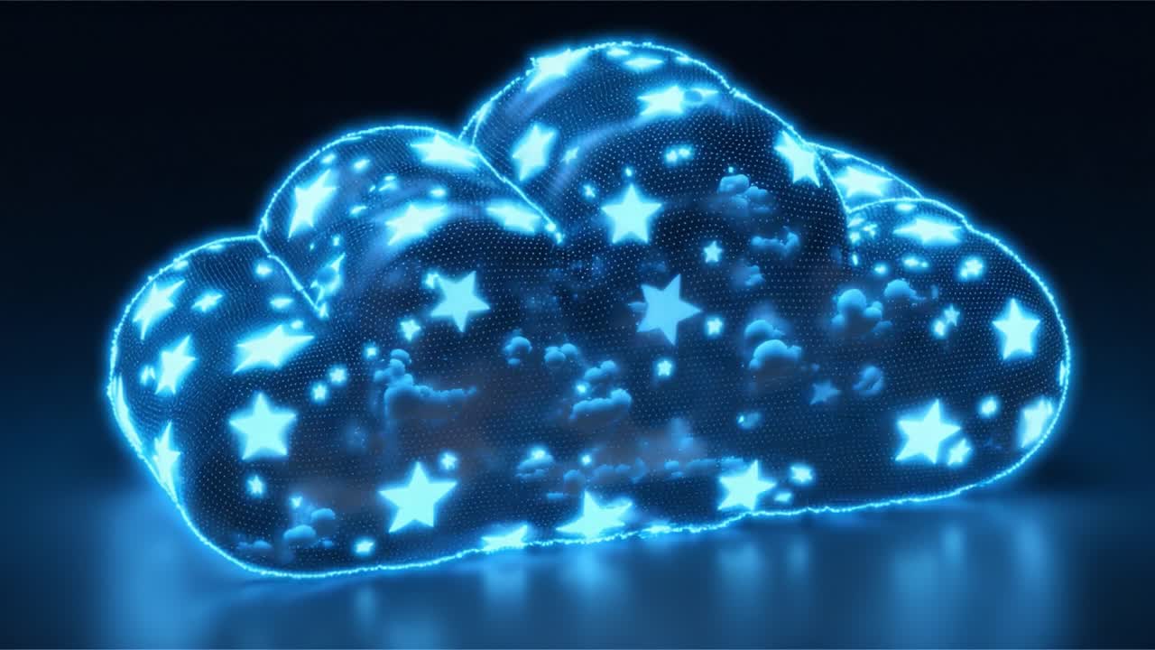 A Stunning Visualization of a Dreamy Cloud Illuminated with Sparkling Stars, Conveying a Ethereal and Surreal Atmosphere in a Vibrant Blue Aesthetic