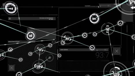 Animación-De-La-Red-De-Iconos-Digitales-A-Través-De-La-Interfaz-Con-Procesamiento-De-Datos-Sobre-Fondo-Negro.