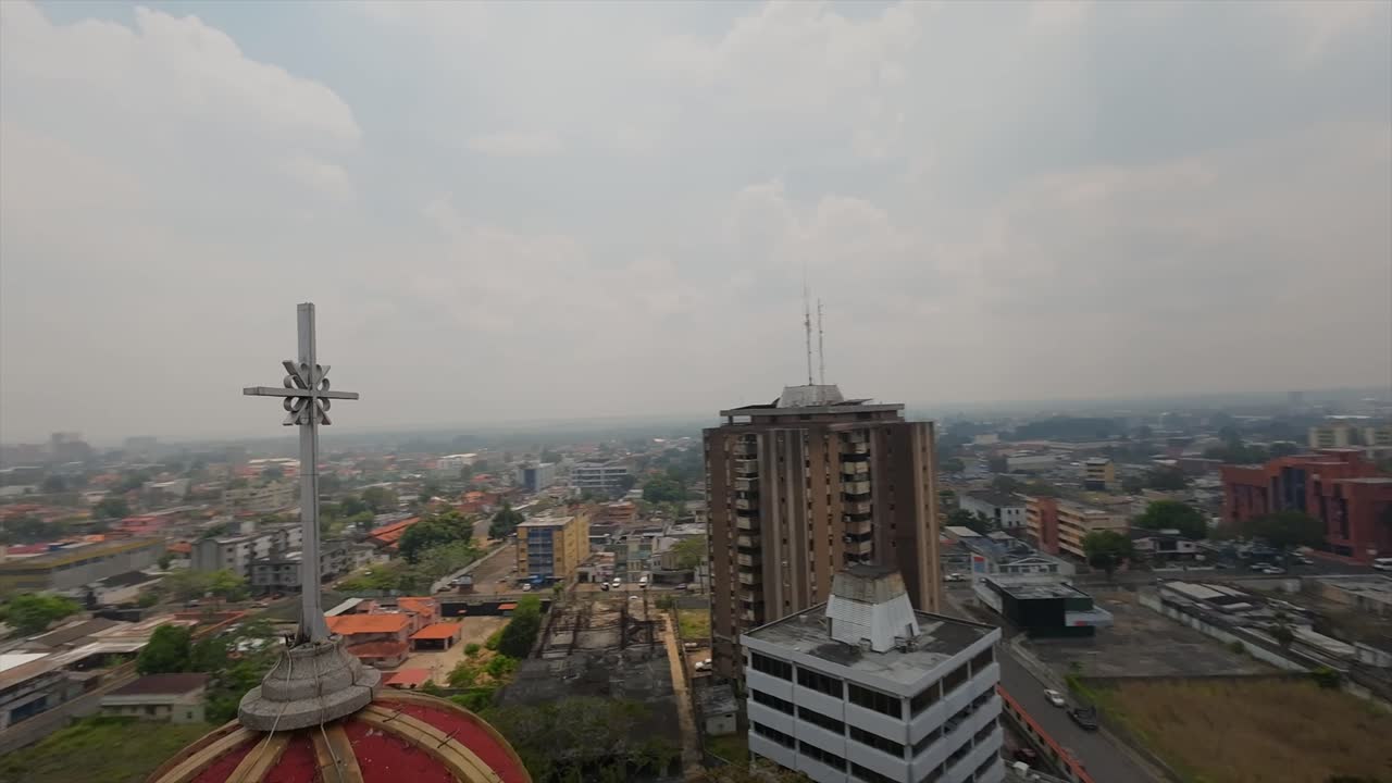 Drone view of Maturin's cathedral, 2nd tallest in Venezuela
