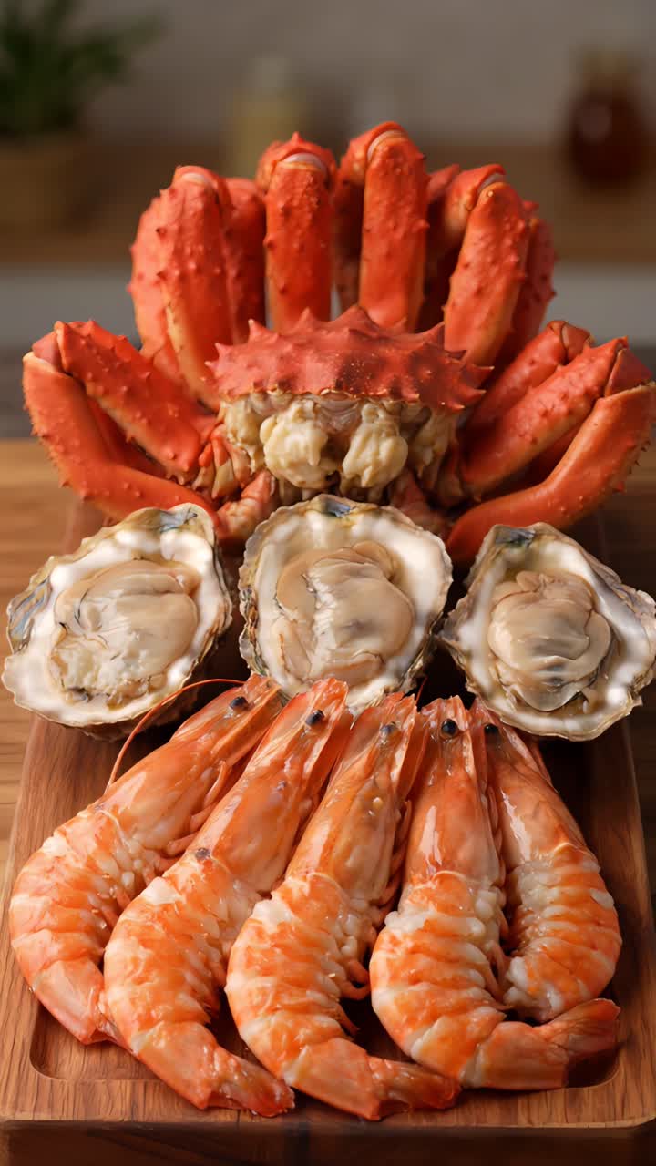 Delicious Seafood on Blurred Background 4K