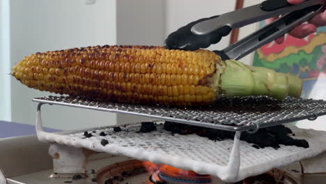 a-Japanese-female-chef-rolls-grilled-corn-at-her-home-kitchen,-Tokyo,-Japan