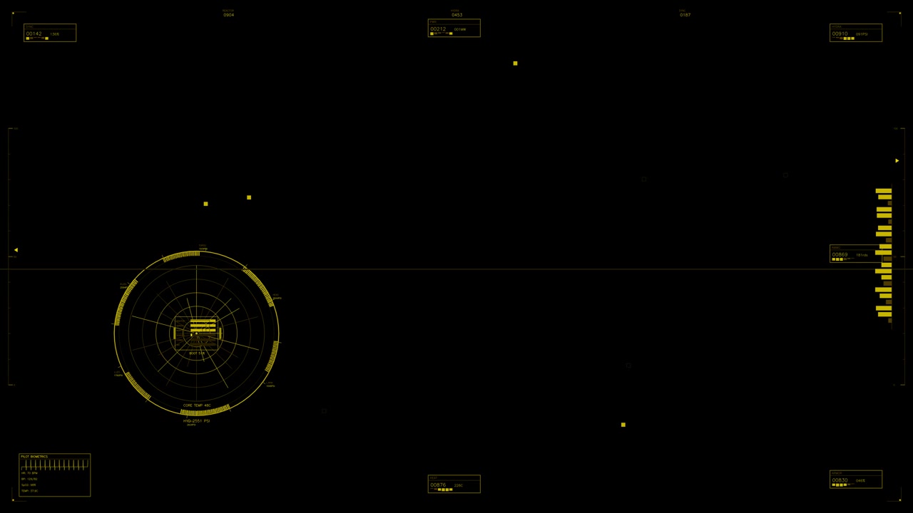 This hud animation presents a digital interface set in a sci fi space environment. It features various elements like data displays and interactive tools used by web designers during their work