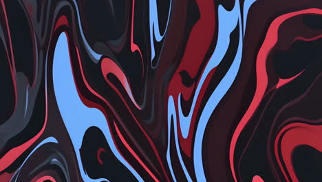 abstract fluid shapes in red, black, and blue, swirling animation