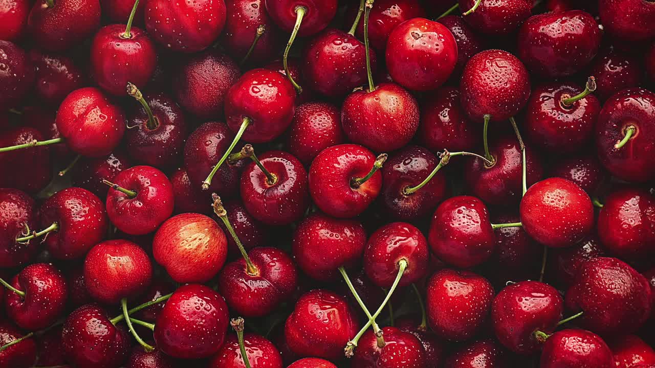Abundance Of Fresh Red Cherries Close-Up