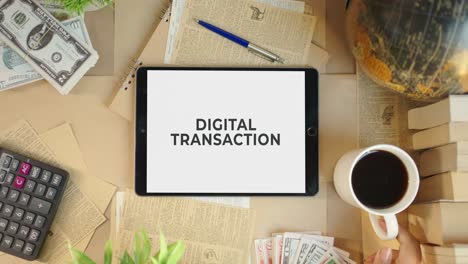 visualización de transacciones digitales en la pantalla de la tableta de finanzas
