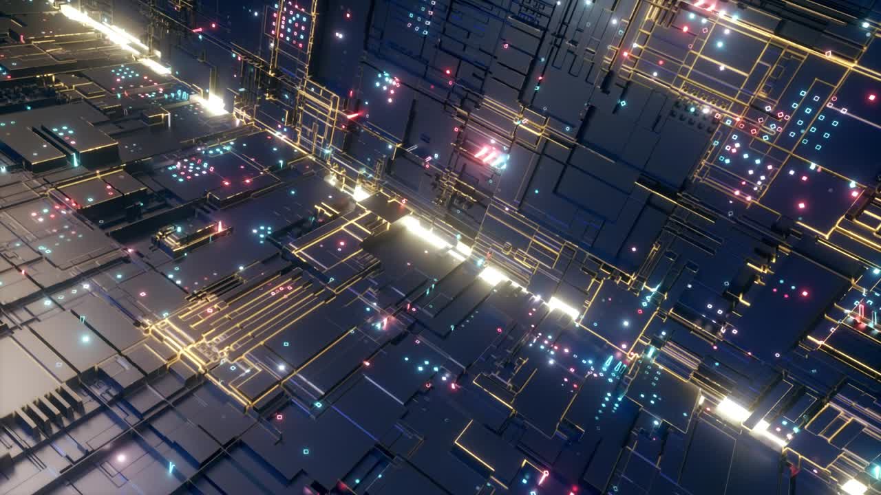 transferencia de datos grandes abstractos. el procesamiento binario es manejado por la placa base de la computadora. procesamiento futurista del código del servidor. fondo de tecnología azul con bokeh. renderizado 3d de bucle sin costuras