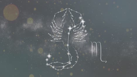 animación del signo de la estrella de escorpio con estrellas brillantes