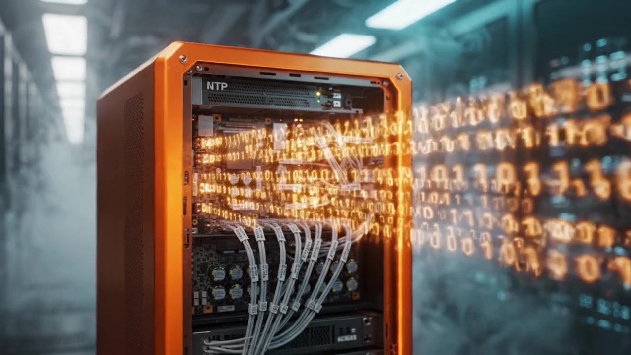High-Tech Data Server Processing with Advanced Cabling and Dynamic Binary Code Visualization in a Futuristic Digital Environment