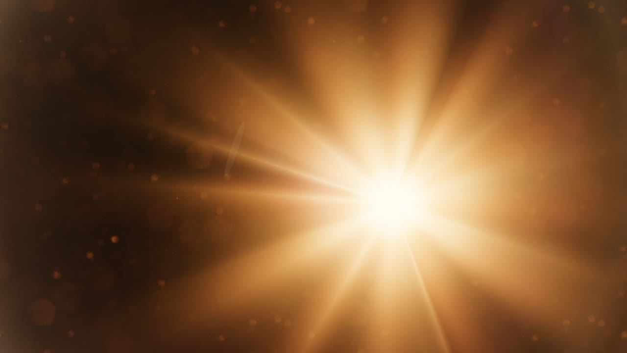 Rajada de Sol Dourada Quente com Reflexo de Lente e Partículas Flutuantes