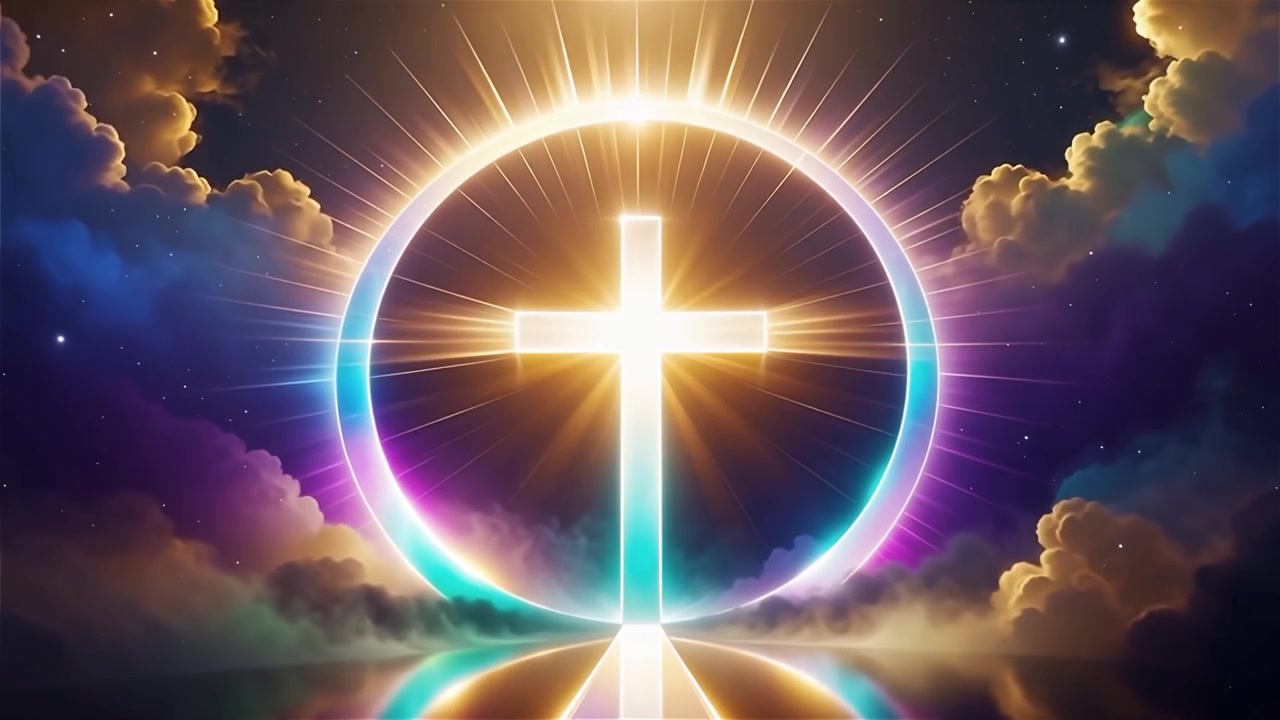 Croce Cristiana Luce Celestiale Sfondo per il Culto.