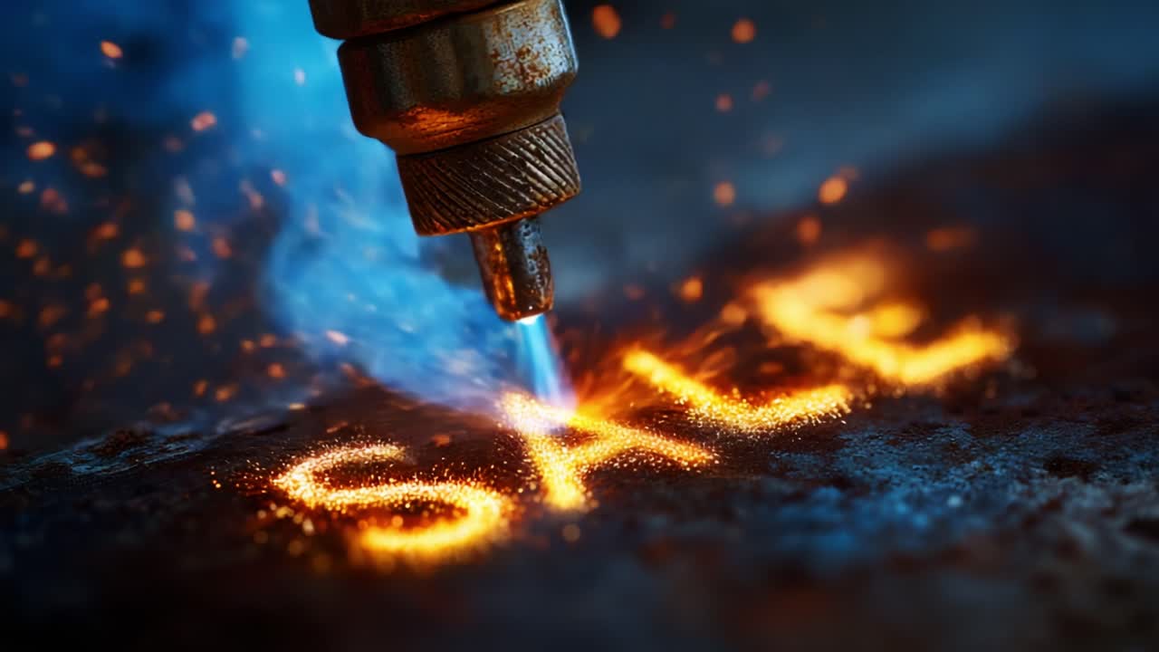 Engaging Visual of a Torch Cutting Through Material to Create a Glowing Sign That Reads 'SALE', Capturing the Essence of Promotions and Discounts in an Artistic Flame