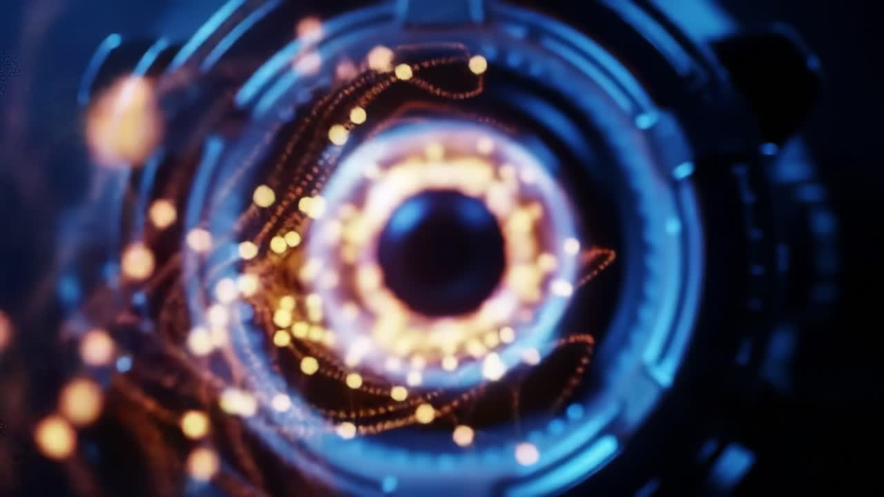 A mesmerizing visual exploration of a futuristic energy core, showcasing vibrant glowing particles and intricate technological patterns creating a captivating experience.