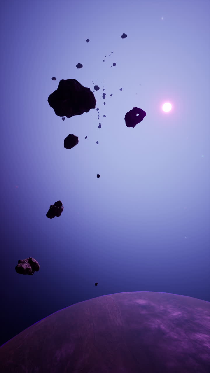 asteroides en el espacio cerca de un planeta y el sol