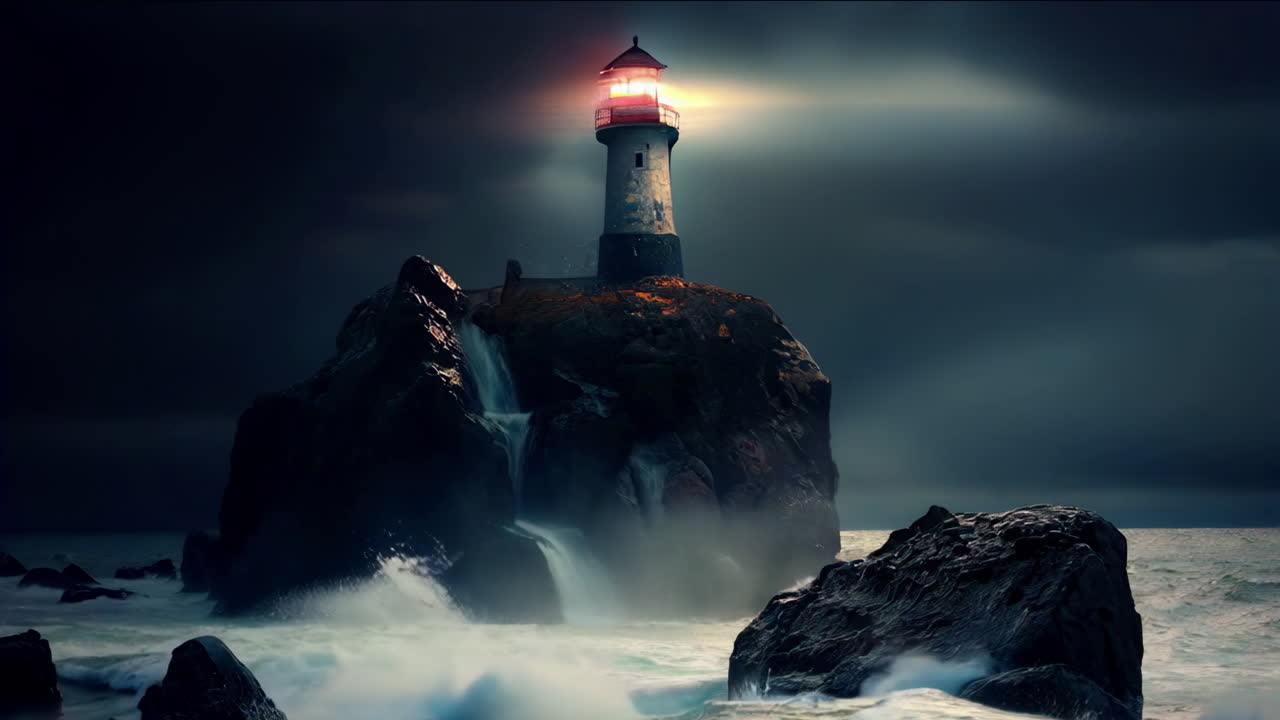 faro en una noche tormentosa
