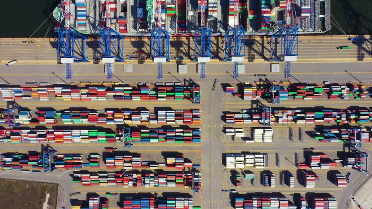 Container ship in export and import business and logistics