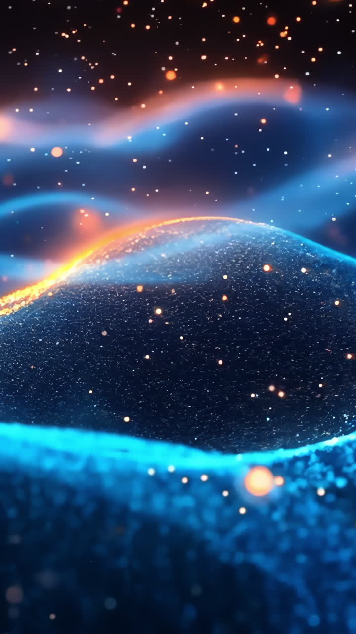 A blue and orange wave with a lot of sparkles. The wave is very large and has a lot of sparkles