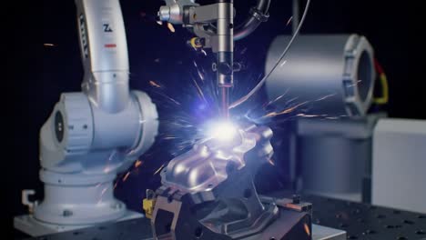 advanced robotic welding process showcasing precision engineering and dynamic sparks in metal fabrication with cutting-edge automated technology