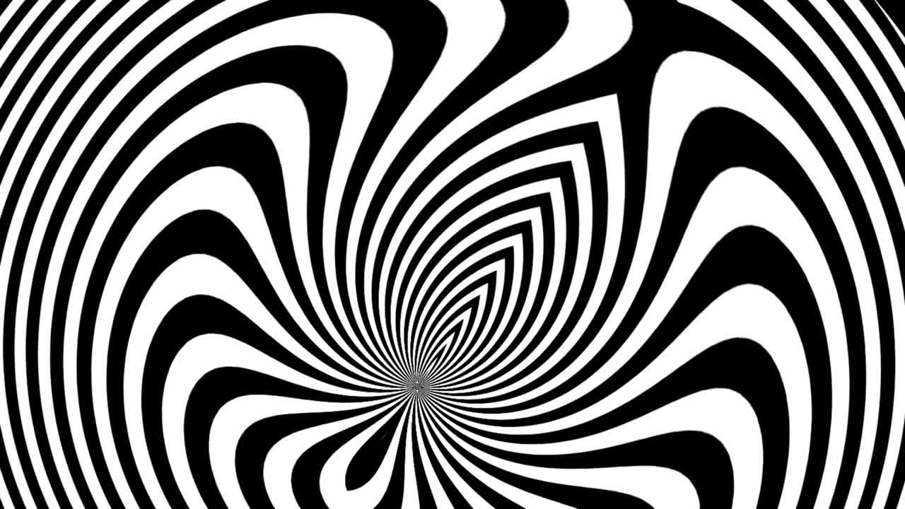 imágenes con espiral hipnótica giratoria. con gotas de agua. secuencia de fondo animada con segmentos de círculo giratorio. 4k