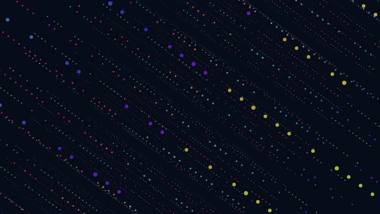 Random rainbow small dots in lines on dark space