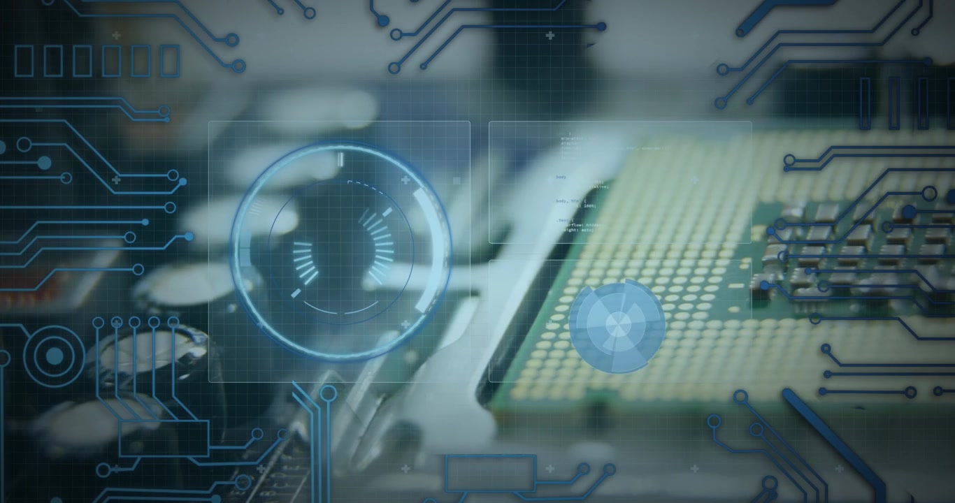 Digital Data Overlay on Computer Motherboard Circuitry