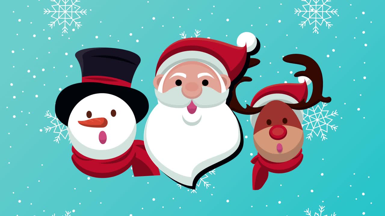 feliz tarjeta de navidad con papá noel y el hombre de nieve