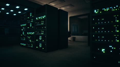 interno industriale pulito di una sala server di dati con server