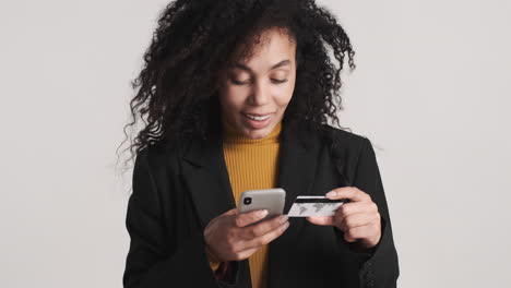 african american woman over white background.