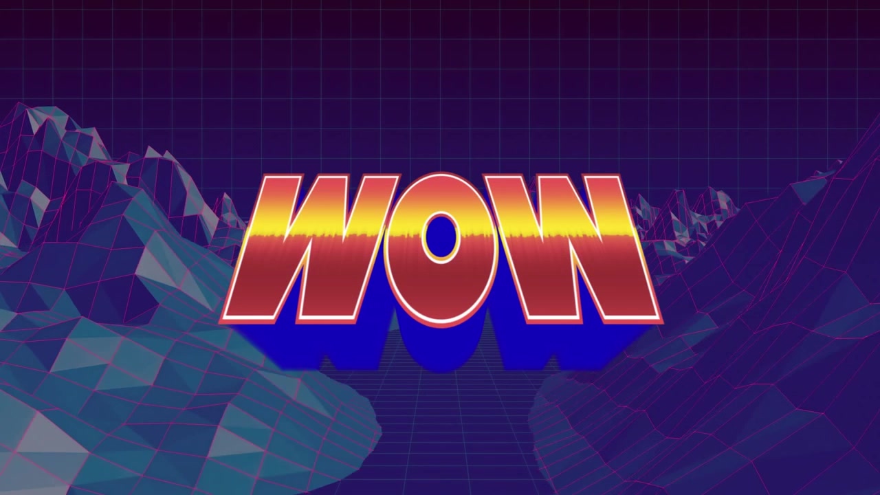 Animation of wow text over metaverse on black background