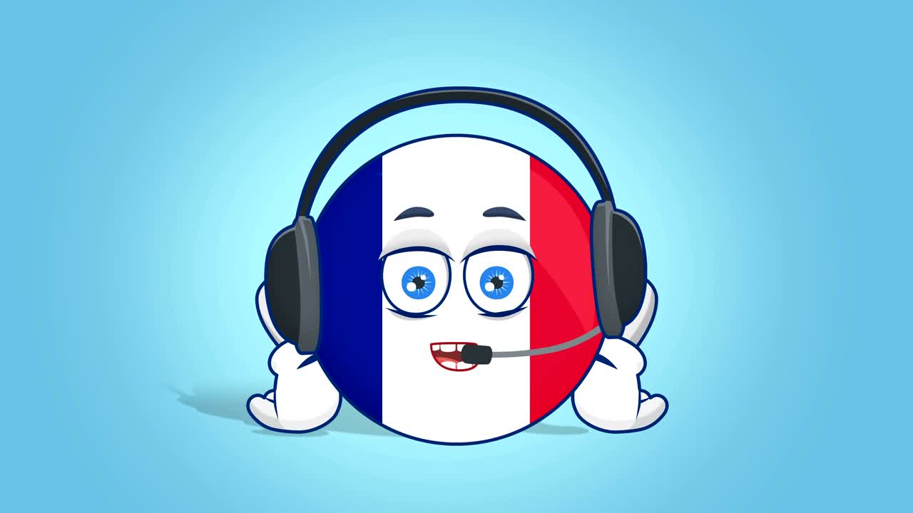 Icona cartone animato bandiera Francia operatore telefonico con animazione facciale e maschera alfa.