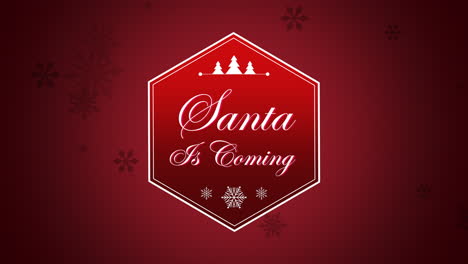 Santa-Is-Coming-with-Christmas-trees-and-badge-on-red-gradient