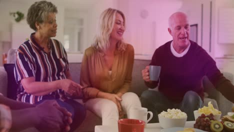 animación de puntos de luz sobre un grupo diverso de ancianos hablando