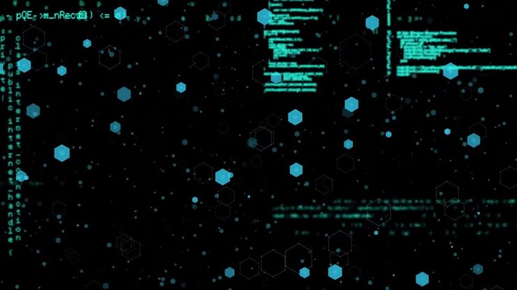 Animation of medical icons and data processing on black background