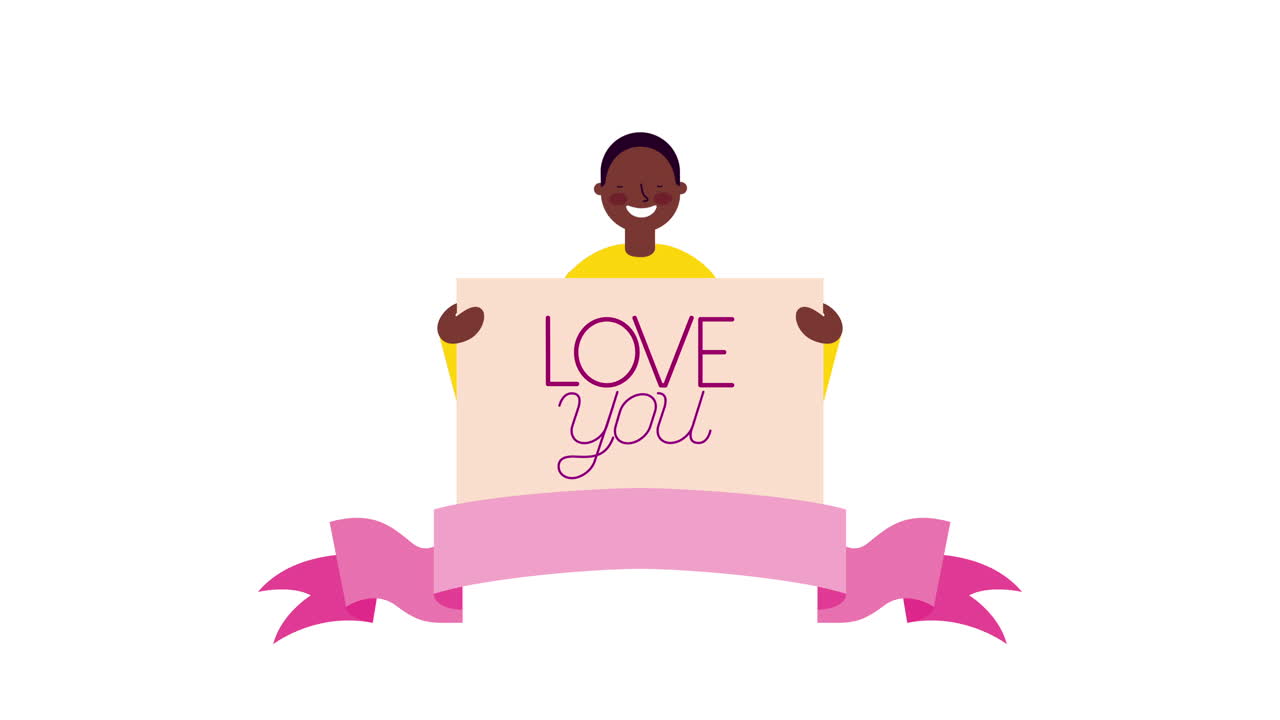 발렌타인 데이 배너 캐릭터와 함께 아프로 남자