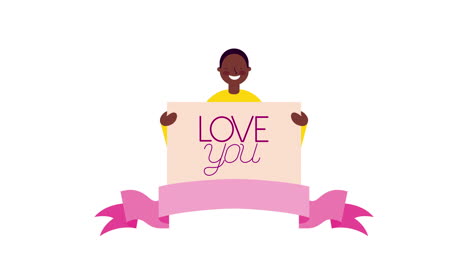 afro man with valentines day banner character