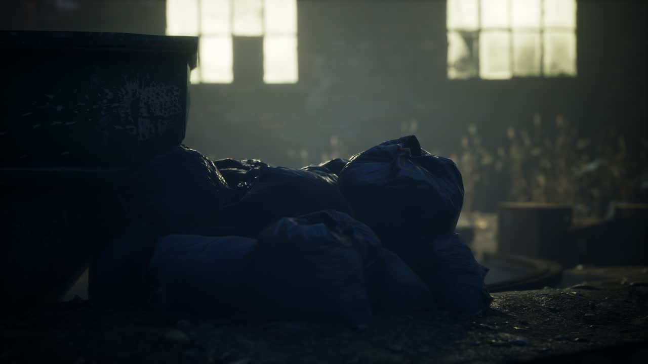 Garbage bags at city street an night