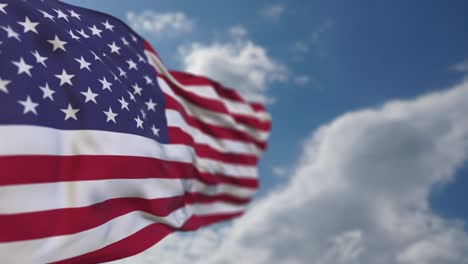 waving american flag in cloudy sky.