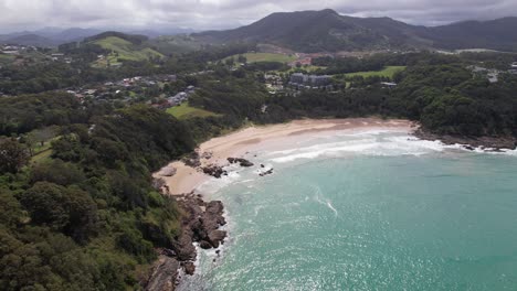 scenic charlesworth beach in coffs harbour nsw, australia - drone shot