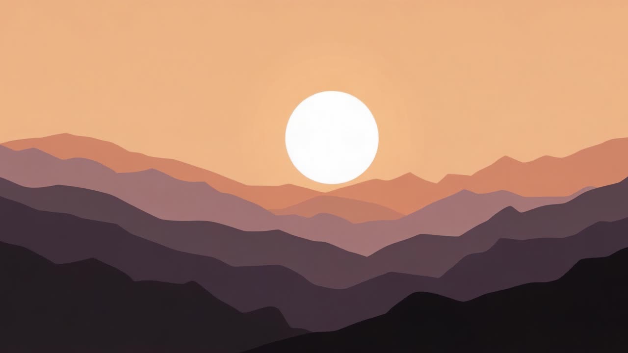 A Serene Sunset Over Layered Mountains, Capturing the Tranquility of Nature's Beauty in Soft Hues and Gradients of Twilight