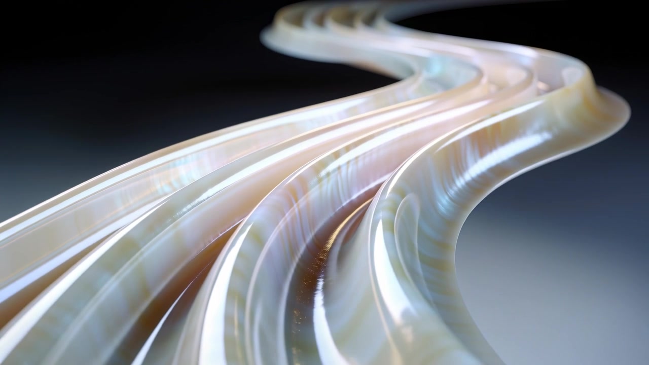Pressing record, operator pushing camera over studio ribbon curves, showing iridescent color shifts