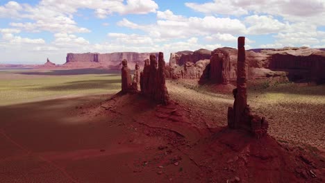 beautiful inspiring aerial over spires and rock formations in monument valley utah