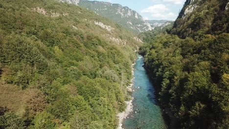 drone view of piva river unveils its winding beauty through picturesque landscapes