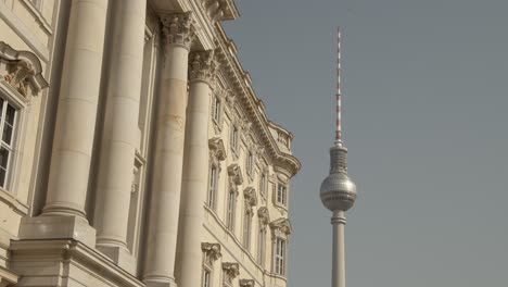 berliner fernsehturm with the berliner stadtschloss in the foreground on a sunny day