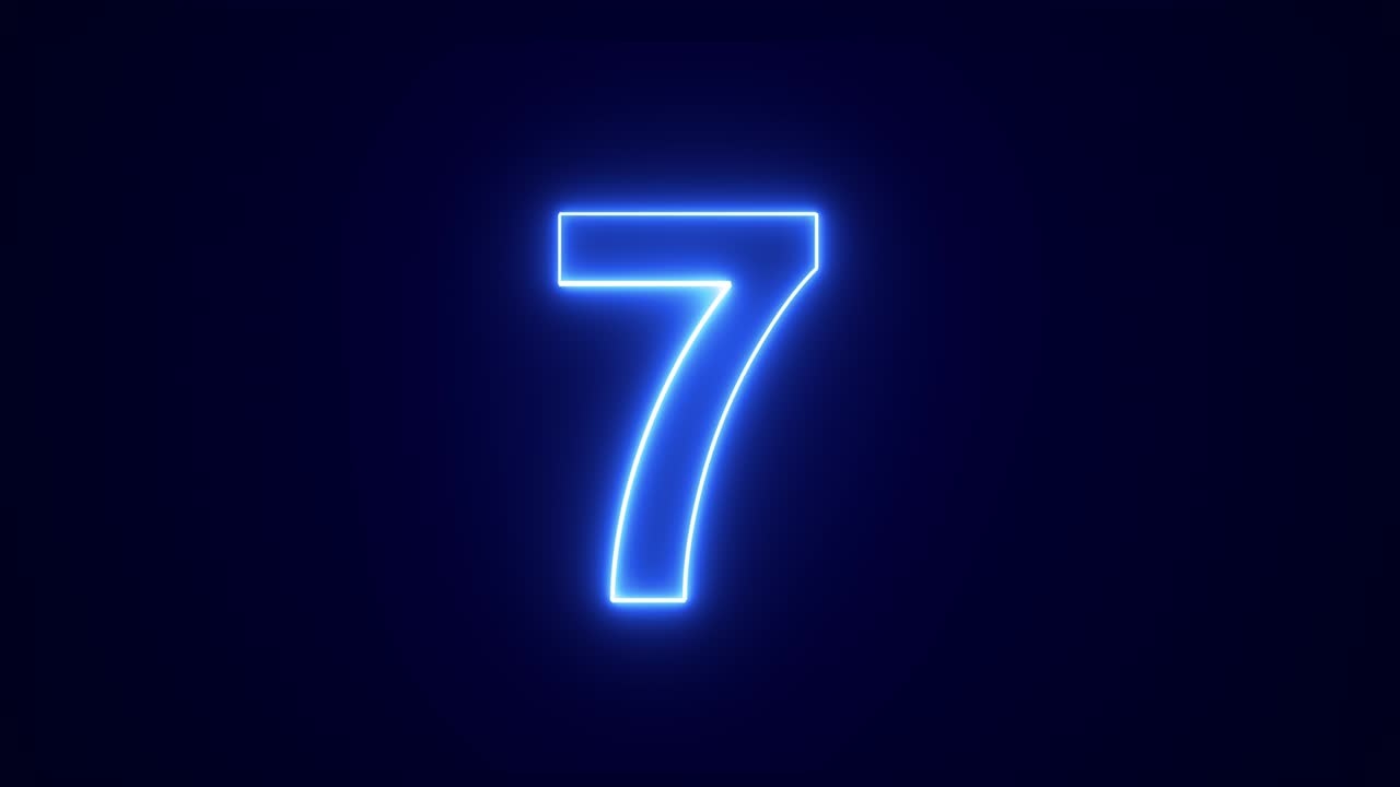 Conto alla rovescia 4K in stile neon, animazione da 10 a 0 con bordi luminosi su sfondo nero, orologio timer digitale.