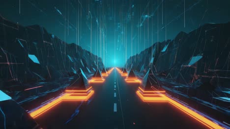 Futuristic digital landscape with neon road
