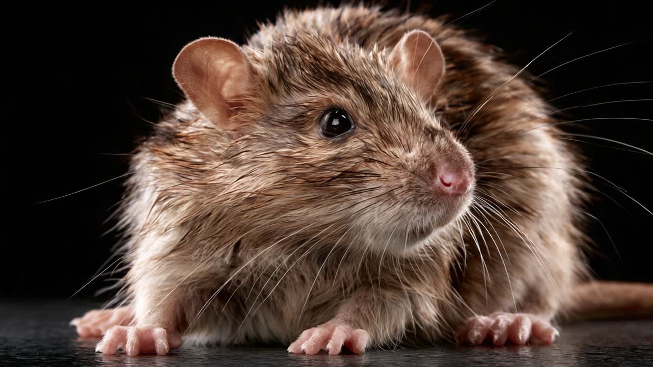 Un'esplorazione ravvicinata di un roditore in un ambiente scuro, che mostra le intricate caratteristiche e peculiarità di questa affascinante creatura.