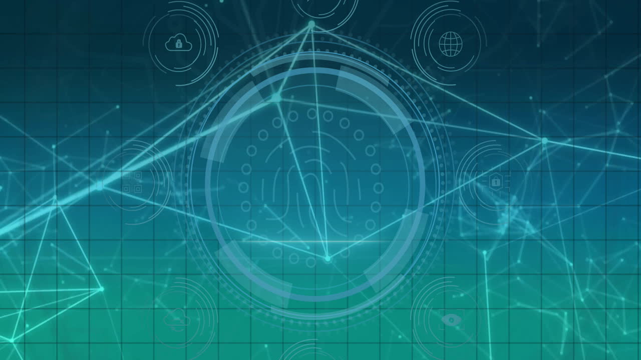 네트워크를 통해 데이터 보호 텍스트 및 생체인식 보안 스캐너의 애니메이션 및 데이터 처리