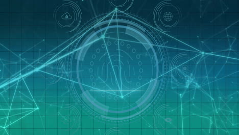 animación de texto de protección de datos y escáner de seguridad biométrica a través de redes y procesamiento de datos