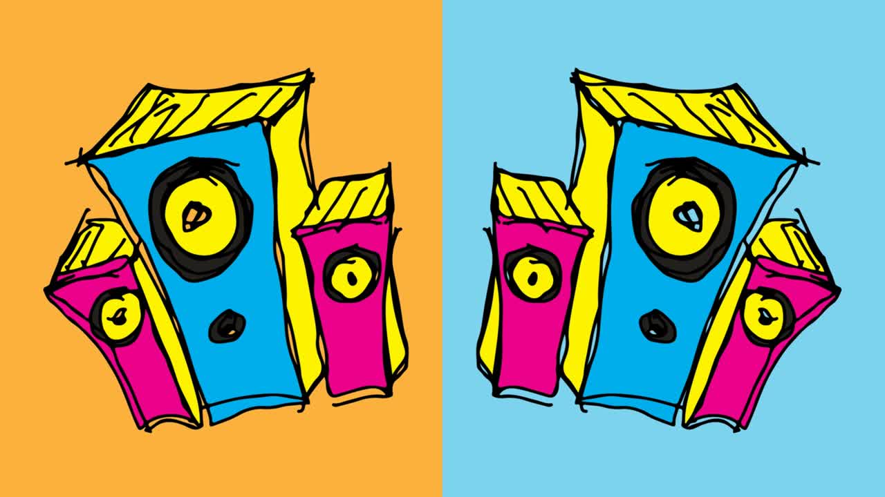 niños dibujando arte pop fondo sin costuras con el tema del sistema de sonido