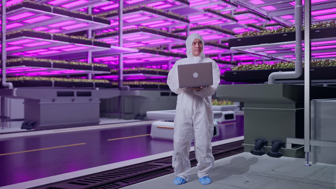 científico que trabaja en una granja vertical