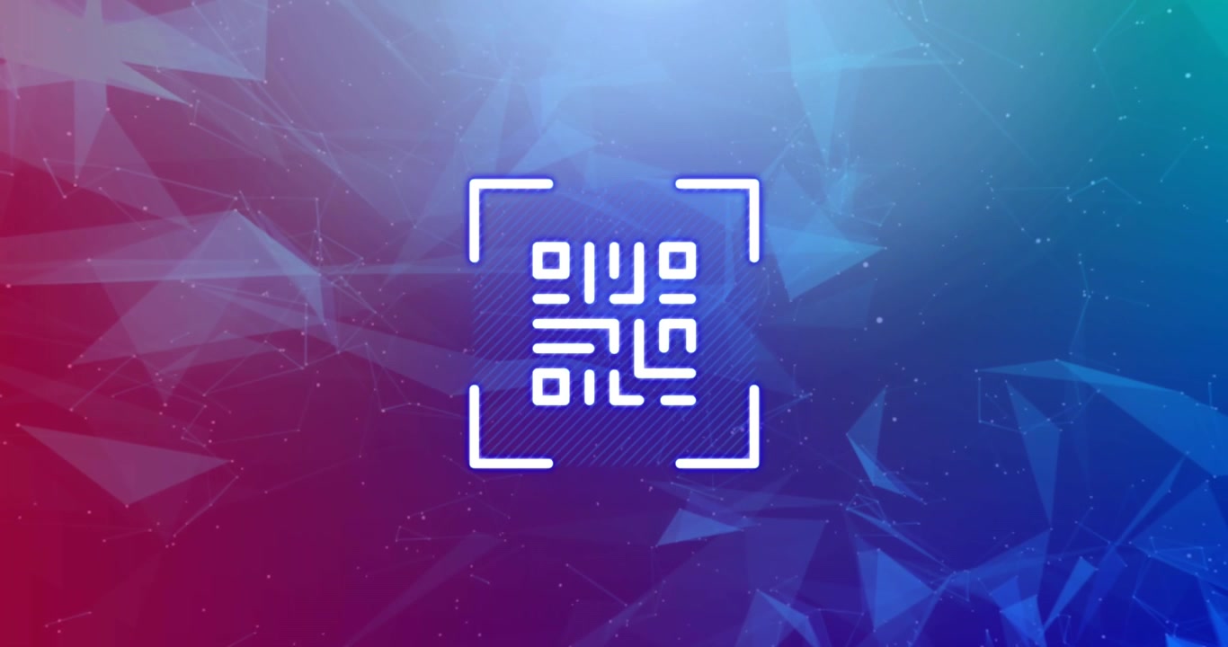 Digital QR Code Scanning Animation on Abstract Network Background